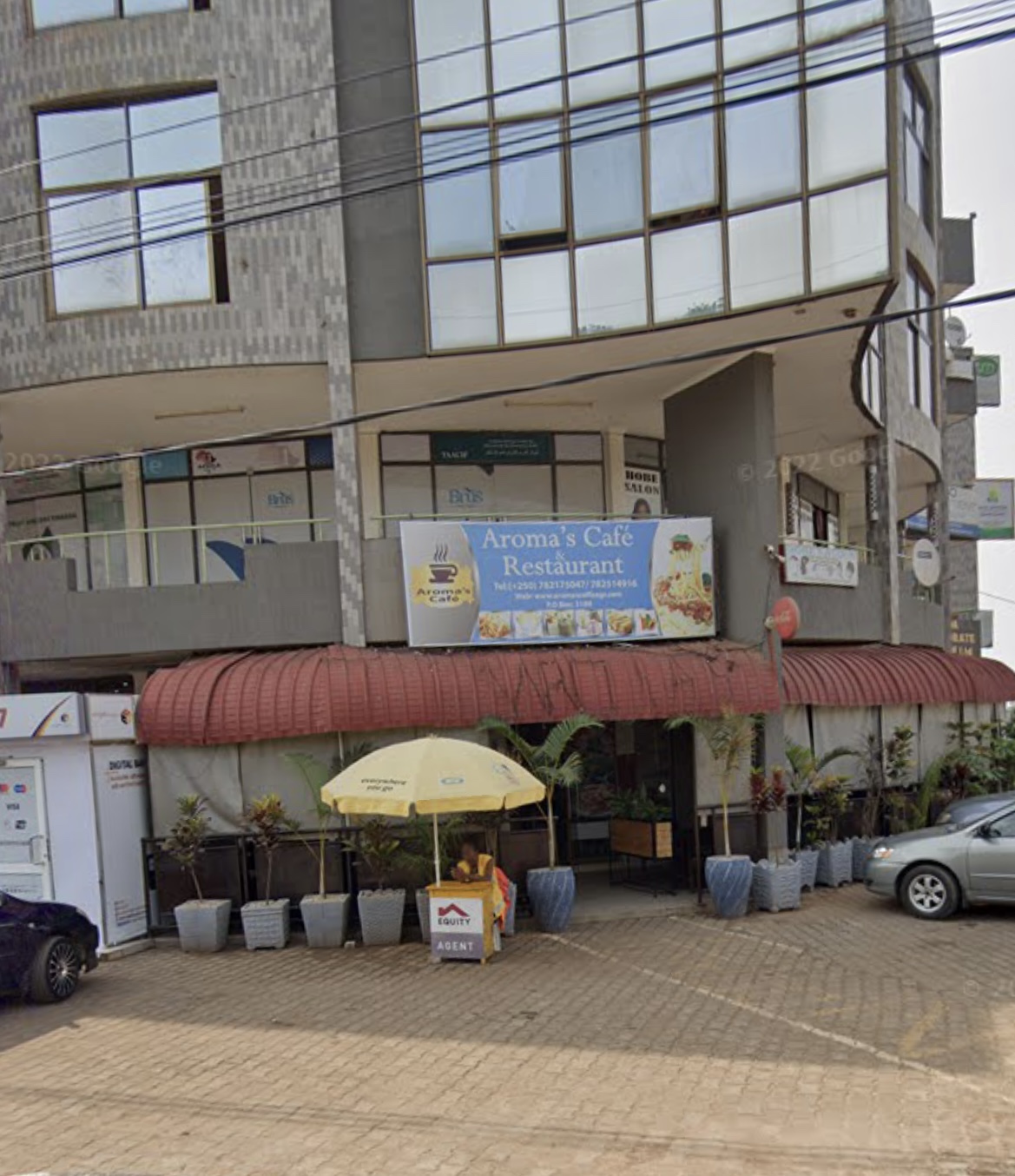 Aroma's Coffee in Kisimenti — a typical walking-distance landmark in the central Kigali corridor